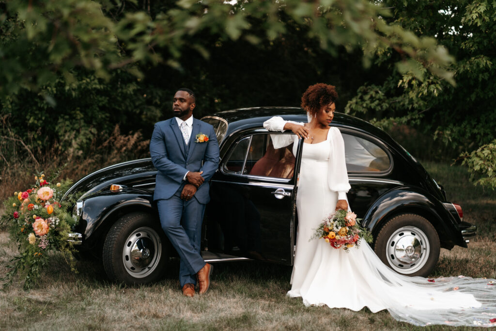 vintage Volkswagen Bug used in wedding photos
