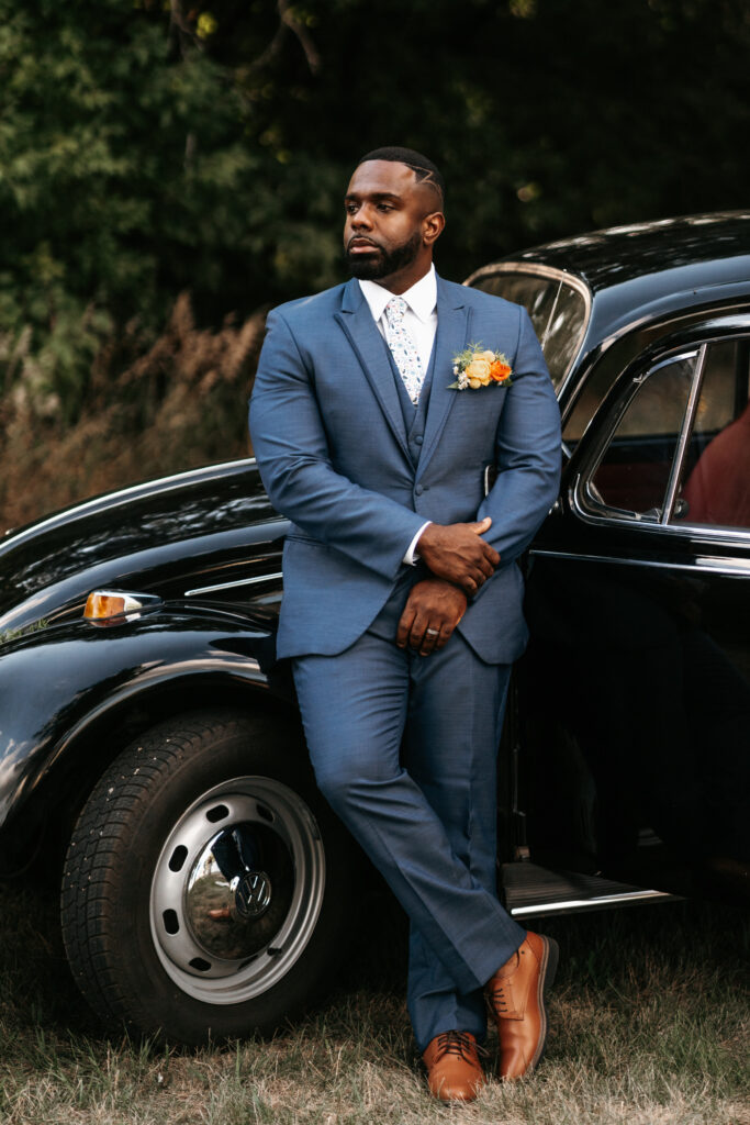 Blue tux and pocket boutonnière
