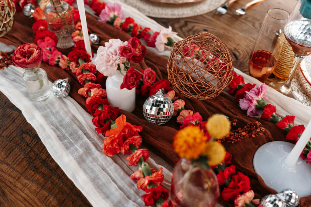 Colorful head table for wedding reception